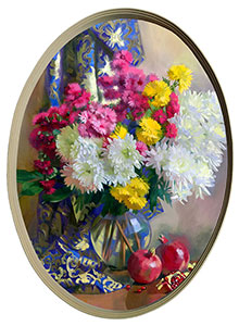 Постер овальный "Хризантемы и гранаты", Горячева С., репродукция, арт. po-gs4