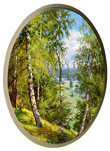 Постер овальный "Берёзы в лесу", Прищепа И., репродукция, арт. po-pi5