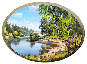 Постер овальный "Берёзы у реки", Прищепа И., репродукция, арт. po-pi9