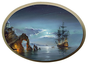 Постер овальный "Лунная ночь", Романов Р., репродукция, арт. po-rr1
